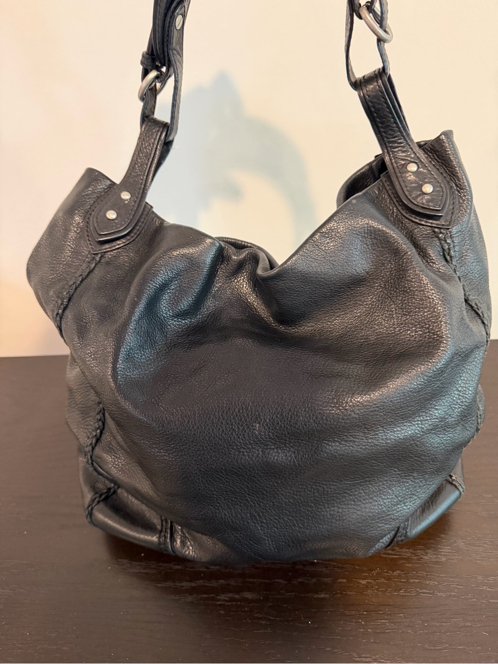 Sigrid Olsen Black Pebbled Leather Soft Hobo Shoulder Bag